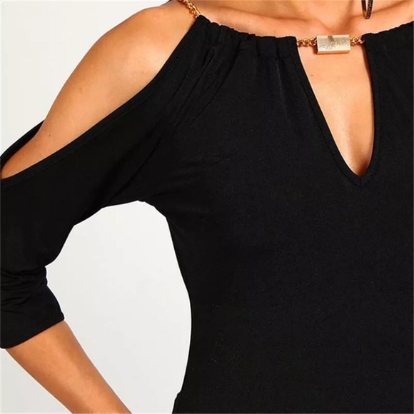 100% cashmere open shoulder w/chains fitted blouse - Picture 4 of 6