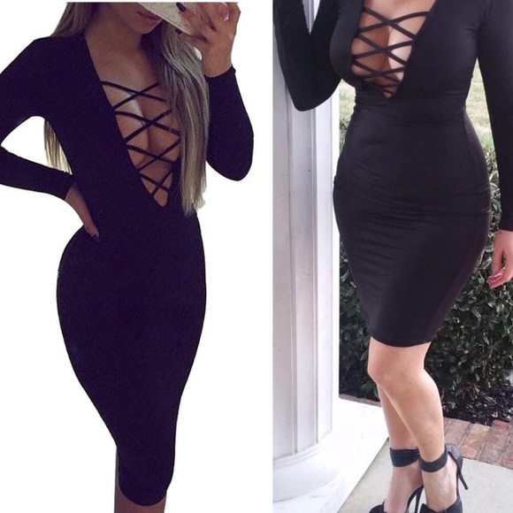 🍓Brazilian FashionNova Bebe Cross Bodycon Dress - Picture 7 of 8