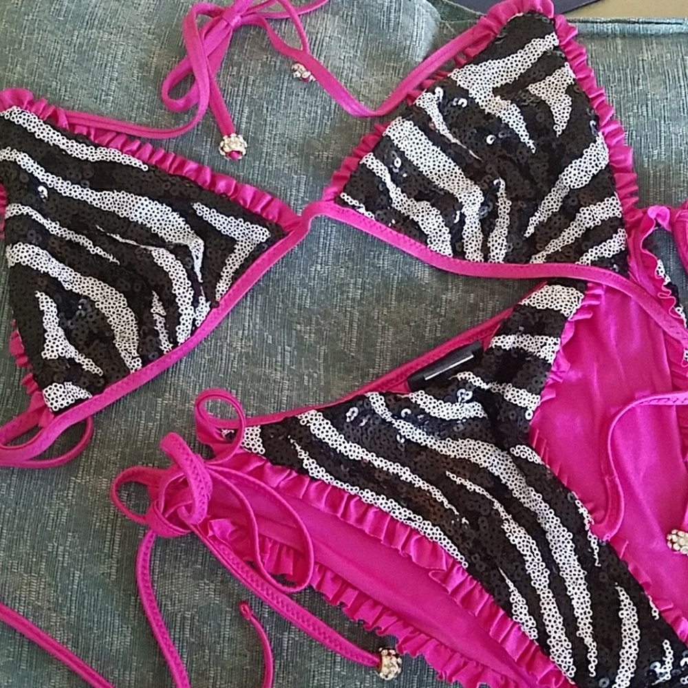 Sexy Beach Bunny Zebra stripped sequence Bikini