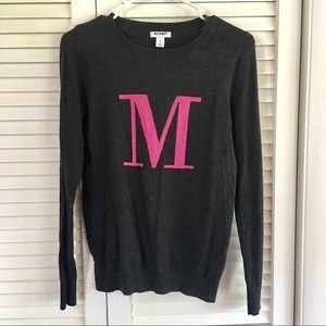 "M" Initial Monogram Gray Crew Neck Sweater