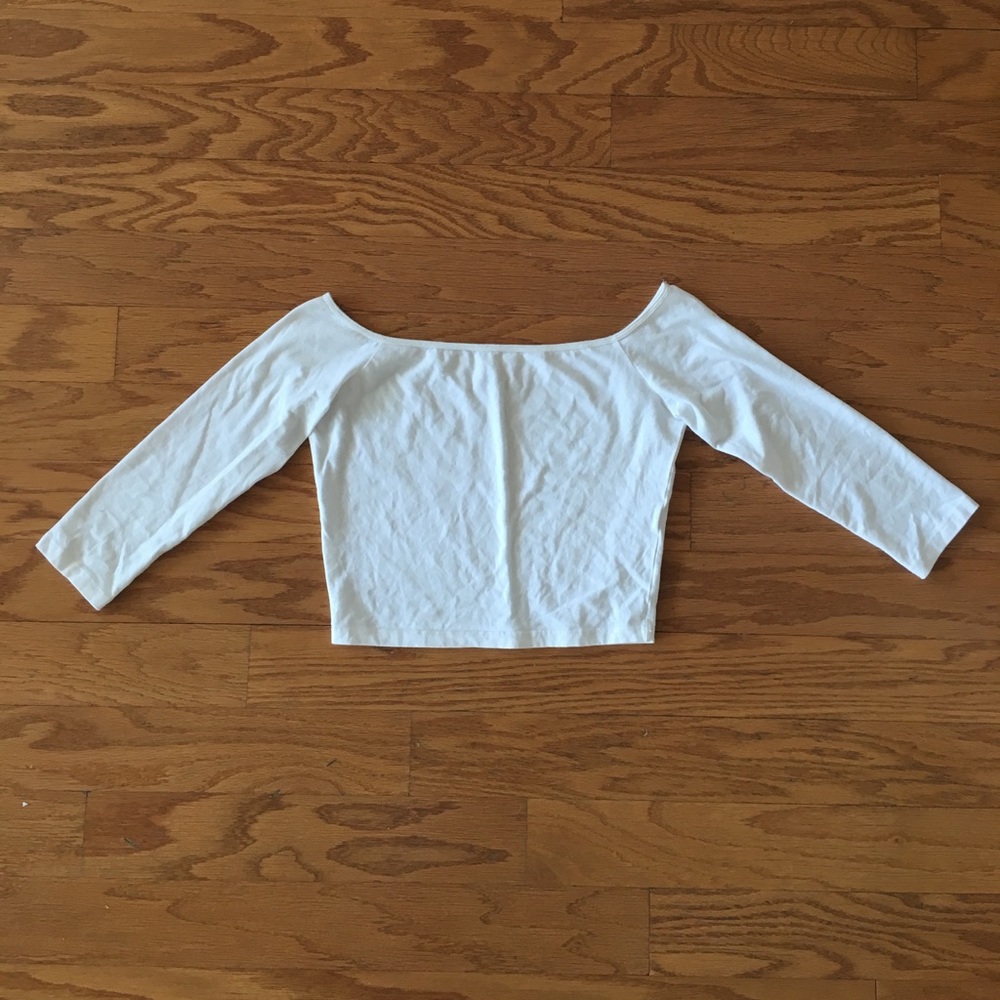 White Off the Shoulder 3/4 Sleeve Crop Top