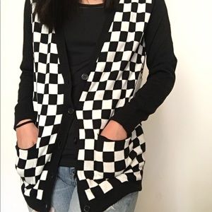 Forever 21 black and white checker cardigan