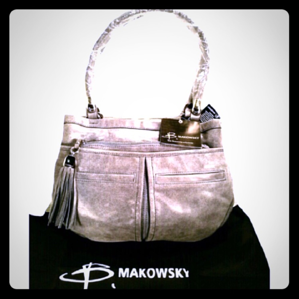 NWT B. Makowsky Leather Hobo Handbag w/Dustbag