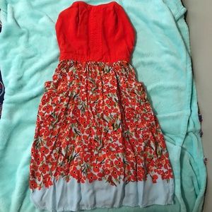 Strapless printed sun dress with pockets