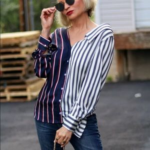 Open shoulder asymmetrical blouse