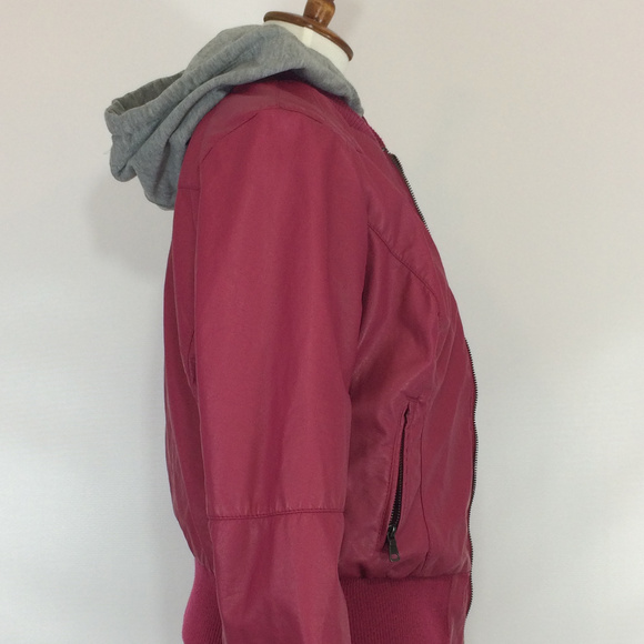 Hoodie Faux Leather Jacket * SZ Lg - Picture 2 of 5
