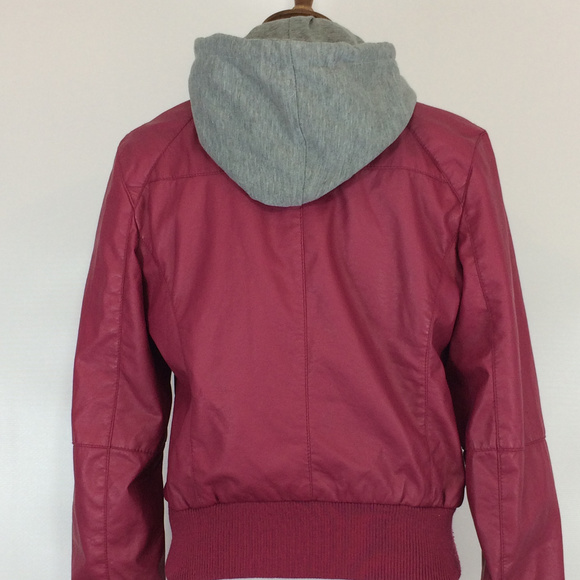 Hoodie Faux Leather Jacket * SZ Lg - Picture 3 of 5