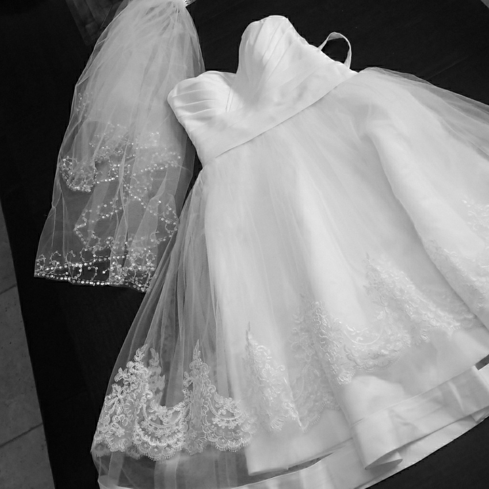 Tea Length Wedding dress and 2 tier sequin veil