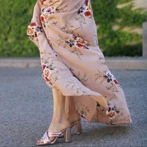 Metallic rose gold mules