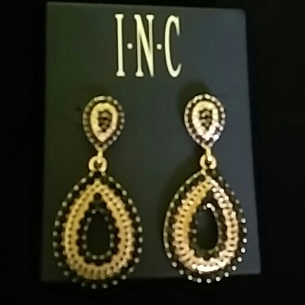 INC Gold & Black Rhinestone Earrings