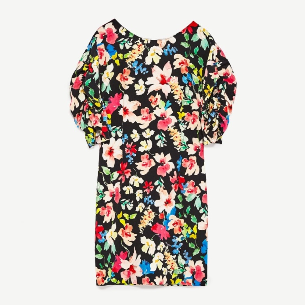 Zara Black Multicolor Floral Ruffled Mini Dress