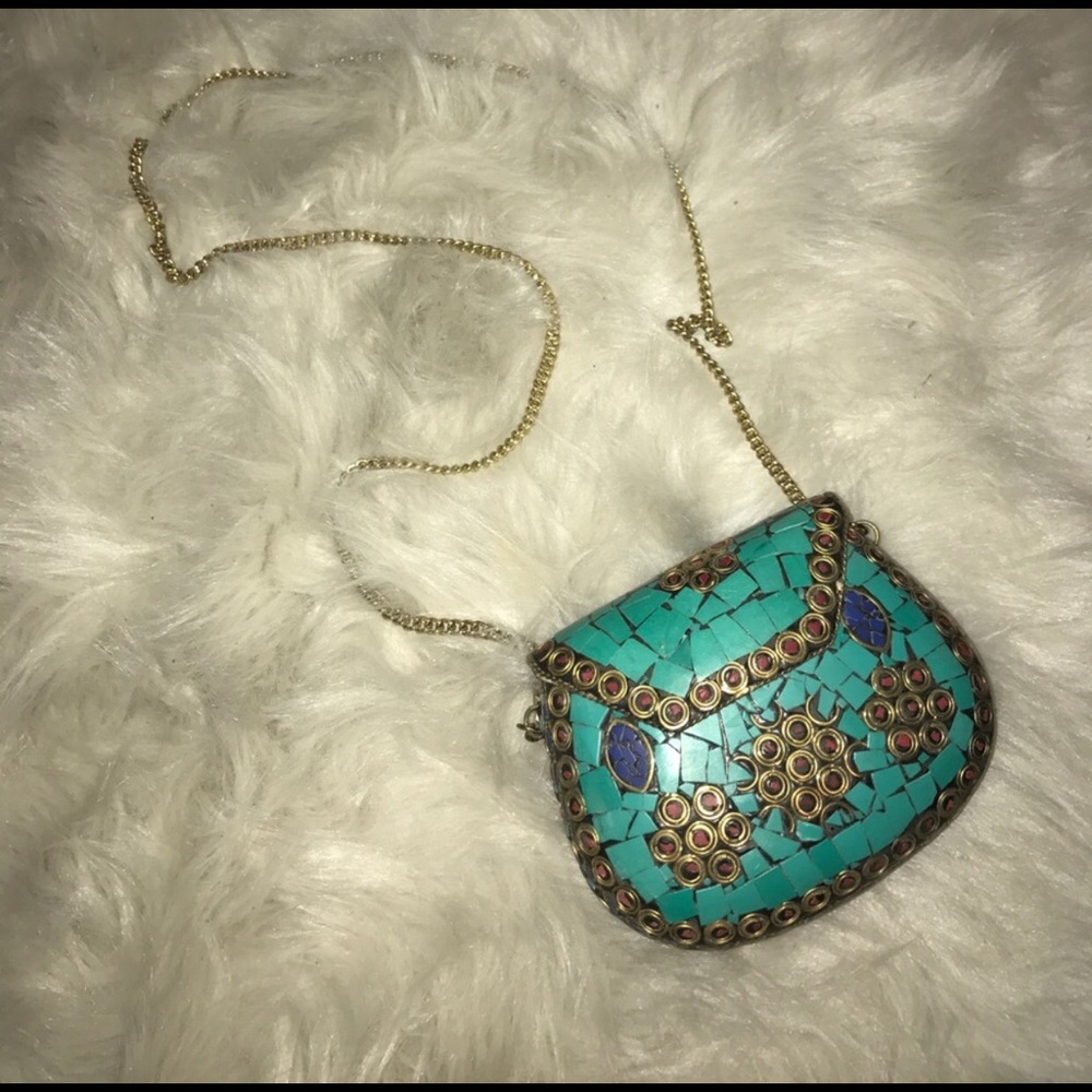 Crossbody Bag with Turquoise Tiles & Floral Detail - Picture 4 of 4
