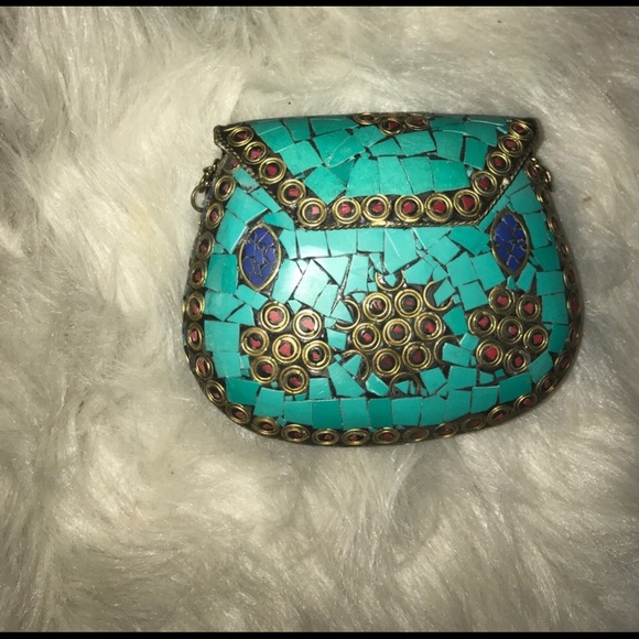 Crossbody Bag with Turquoise Tiles & Floral Detail - Picture 2 of 4