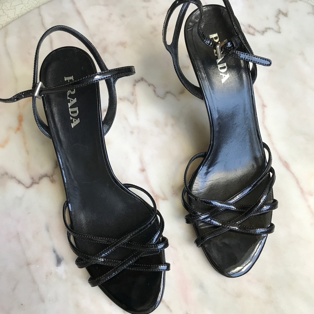 Prada black patent sandal heels size 38