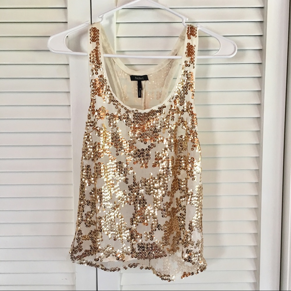 Gold Sequin Sheer Racerback Tank XS Nollie