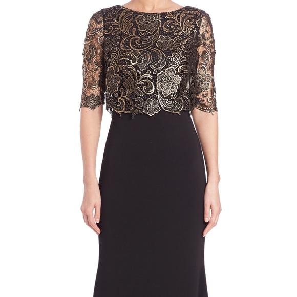 Badgley Mischka Pop-over Detailed Maxi Gown - Picture 1 of 4