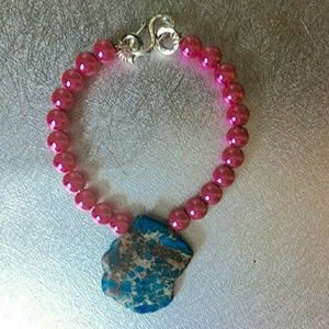 Turquoise & Faux Fuschia Pearl Bracelet