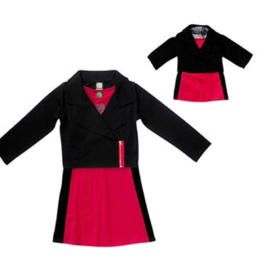 Dollie and & Me Fuschia and Black Moto Dress Set