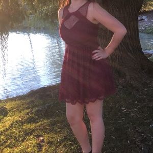 a maroon prom dress
