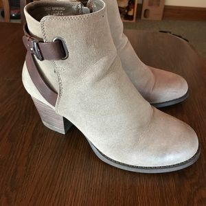 Gray and brown ankle boots