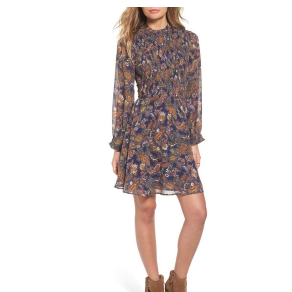 Sun & Shadow Paisley Smocked Dress XS