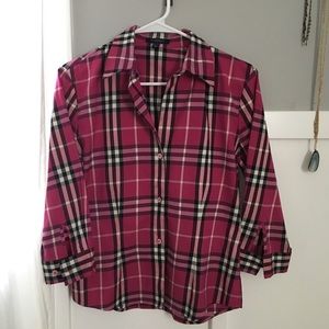 Burberry Pink 3/4 sleeve button up shirt