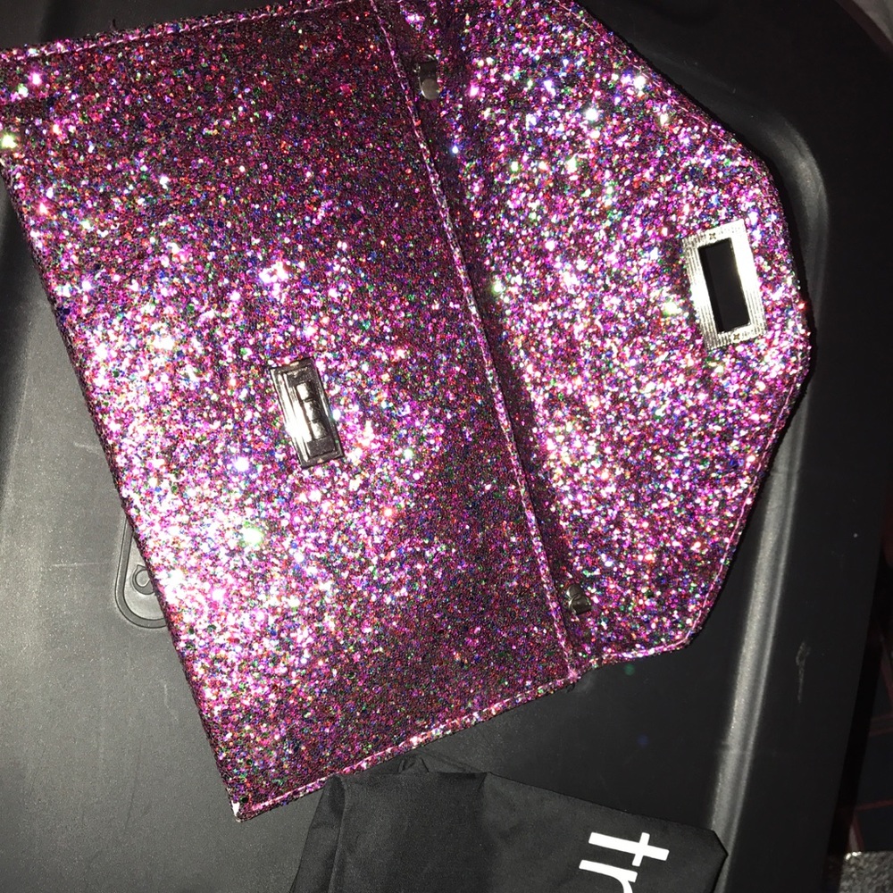 Glitter clutch with silver hardware