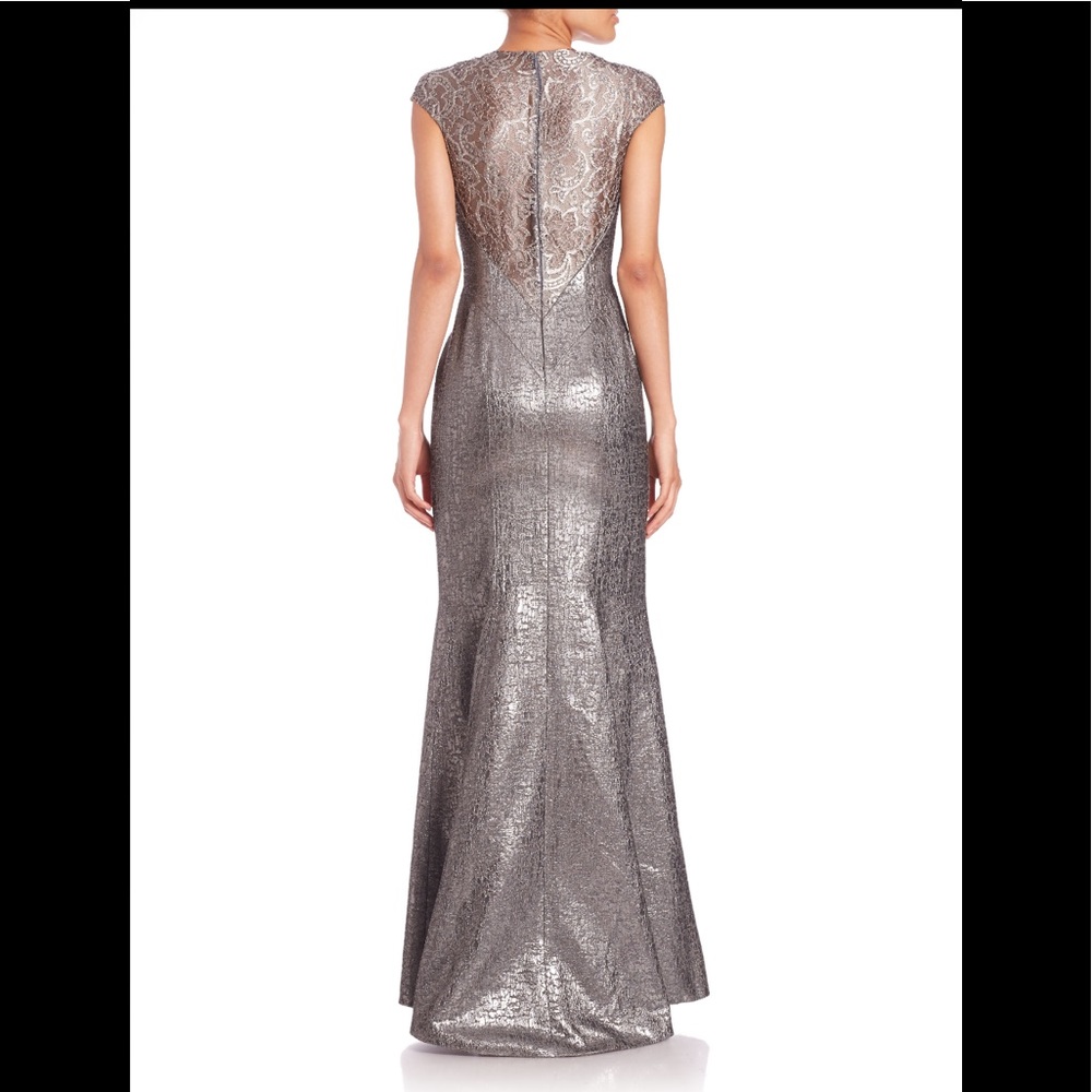 Theia Capped Sleeve Metallic Evening Gown