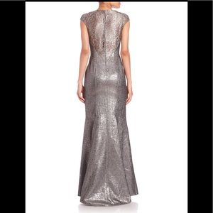 Theia Capped Sleeve Metallic Evening Gown