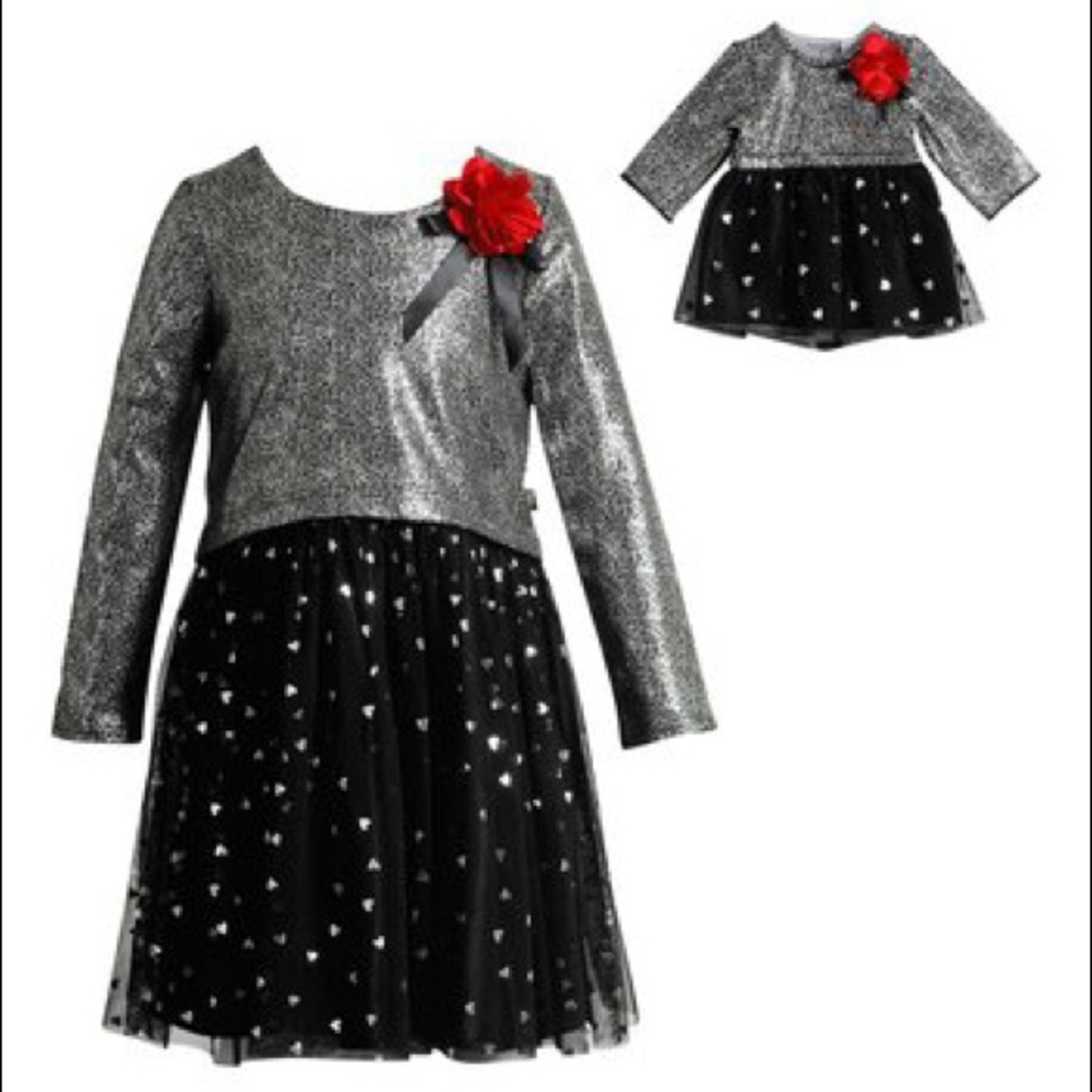 Dollie and & Me Black and Silver Skater Dress Set