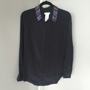 Equipment jeweled collar shirt, 100% silk size S