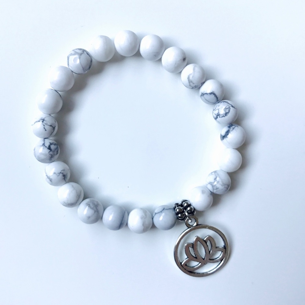 Om White Howlite Mala Bead Bracelet, 3 Pack