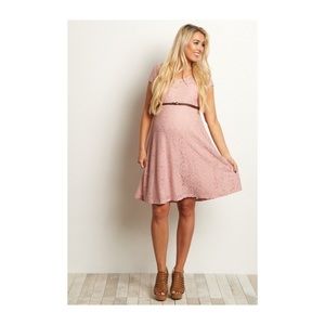 Pink belted maternity dress