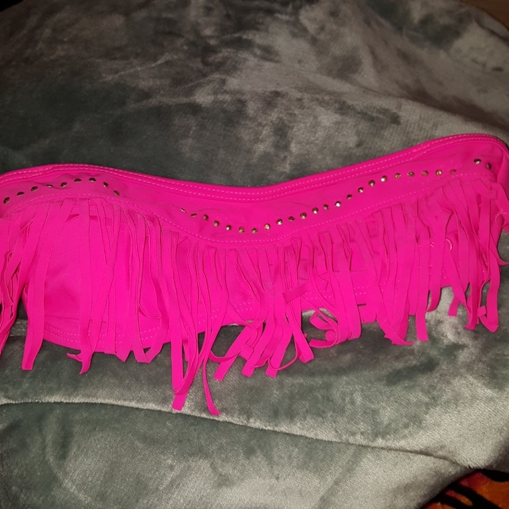 strapless hot pink bikini top