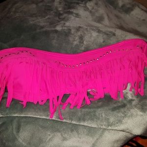 strapless hot pink bikini top