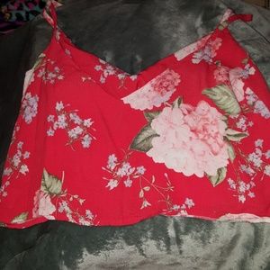 red flower print crop tank
