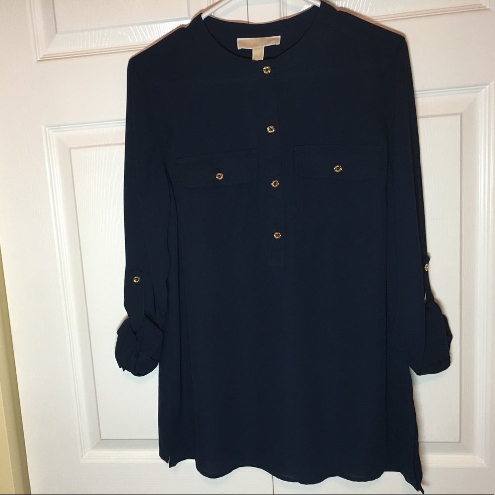 NEW! MICHAEL KORS Navy blue top with gold buttons