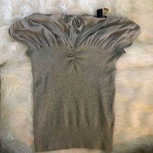 Grey Chiffon Sleeve Sweater