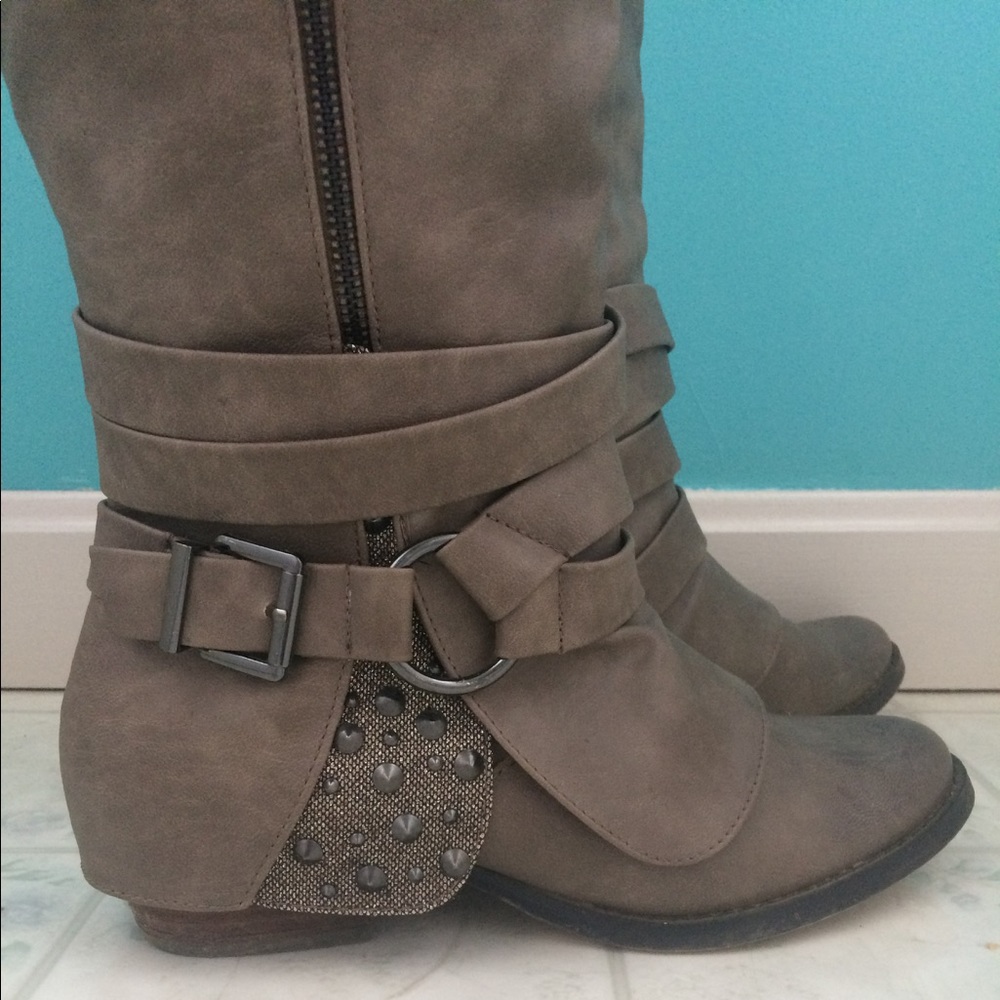 Buckle knee high boots