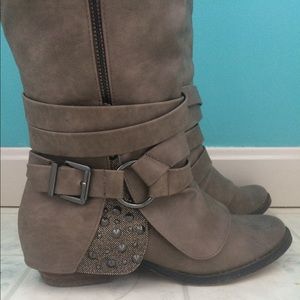 Buckle knee high boots