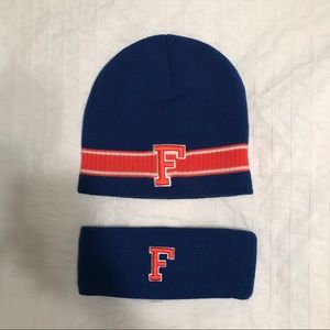 Blue and orange UF Gators beanie and headband set