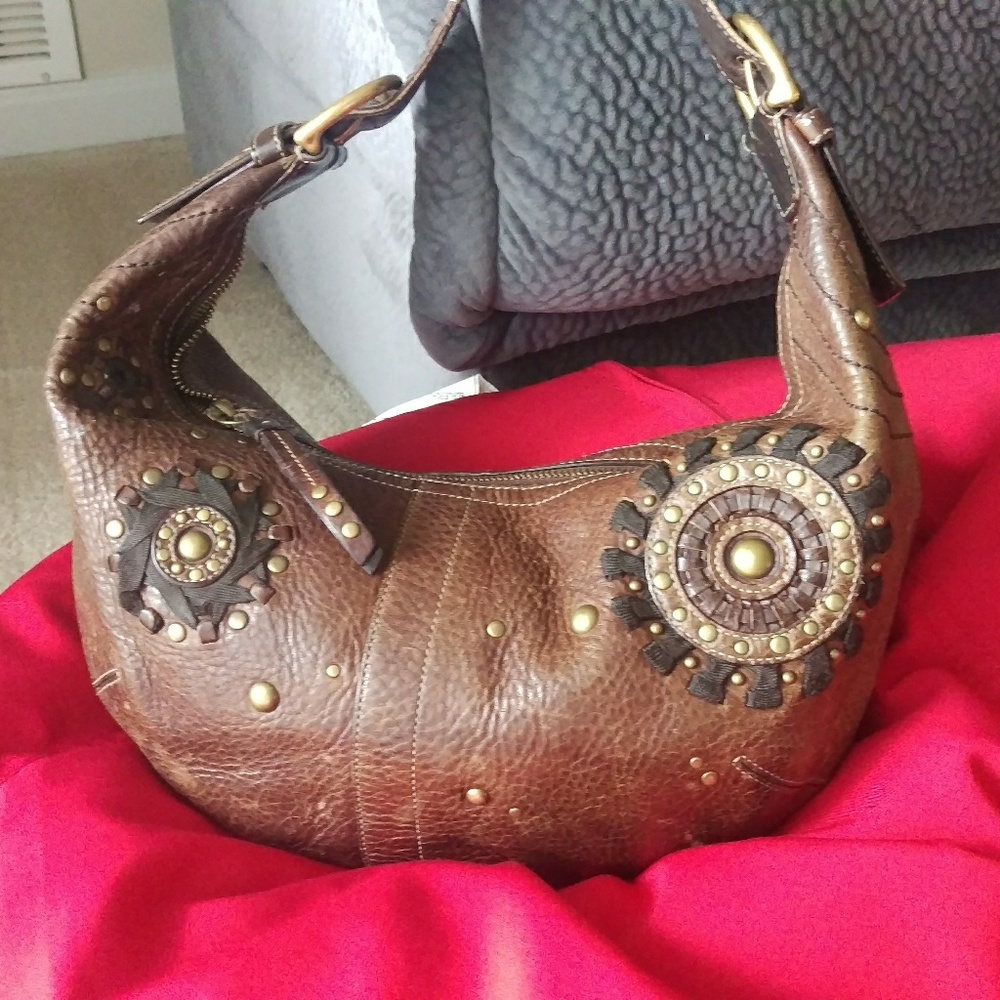 COACH BROWN LEATHER EVENING BAG