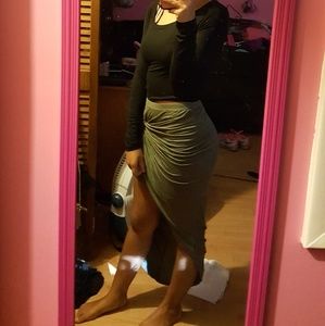 olive green high low skirt