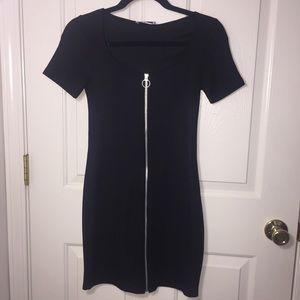 NWT ZARA Trafaluc Black Ribbed Zip Up Mini Dress