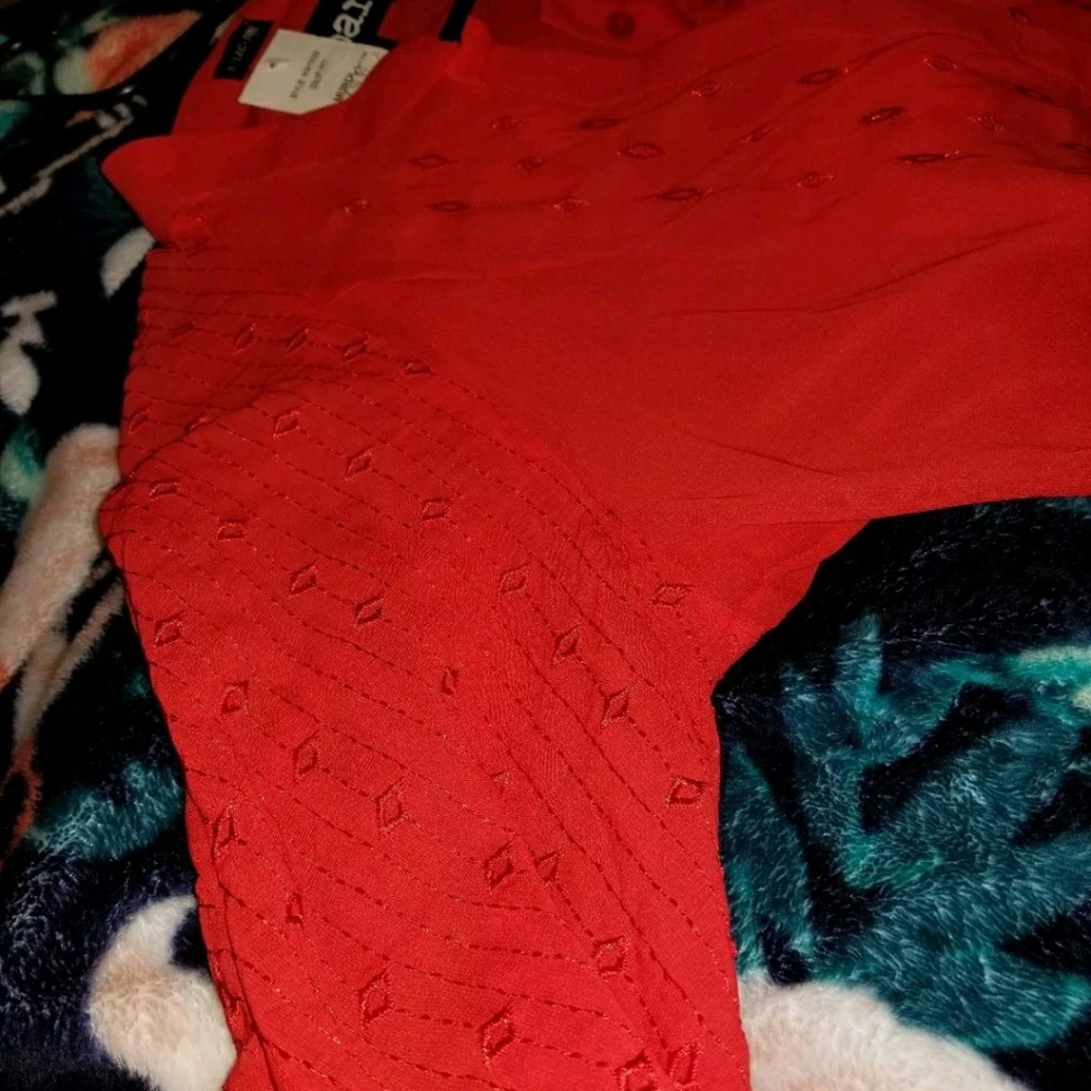 Red button-up blouse
