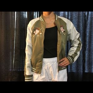 Bird ColorBlock Satin Bomber Jacket