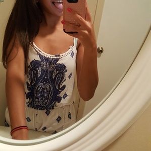 blue and white romper