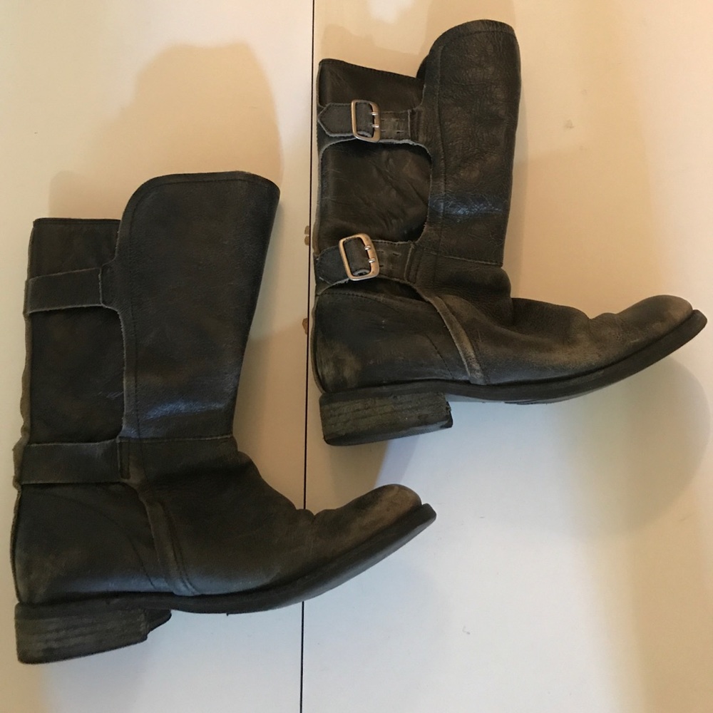 Distressed leather boots