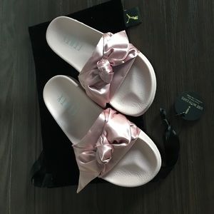 Puma Fenty Slides - pink satin bow