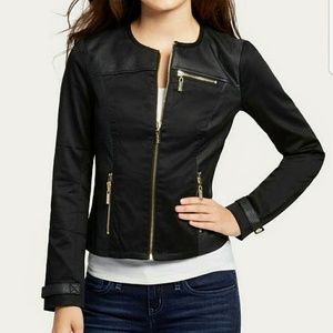 G by GUESS Black Quilted Faux Leather Panel Jacket